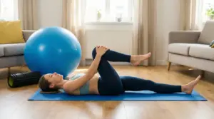 Persona sdraiata su tappetino mentre esegue un allungamento delle anche per alleviare il dolore alla schiena