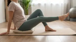 Persona seduta su tappetino che esegue un sollevamento della gamba per alleviare il dolore al ginocchio